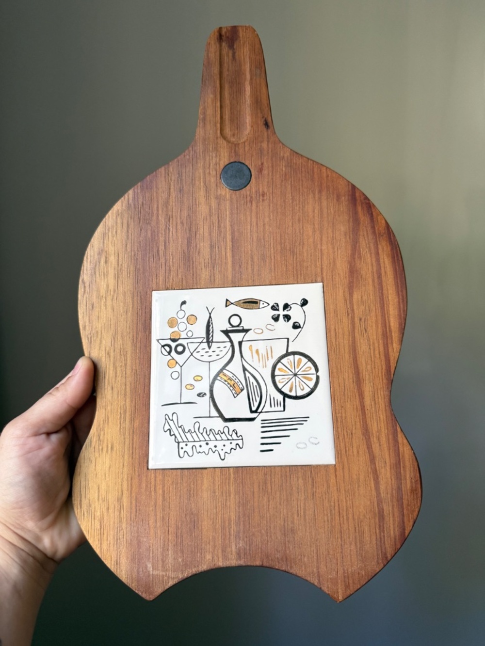 Vintage c1960s MCM Hanging Line Art Tiled Cheese Board by Fred Roberts Japan